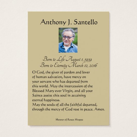 Katholische Beerdigung Gedenkgebet Heilige Karte (Rückseite)