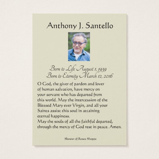 Katholische Beerdigung Gedenkgebet Heilige Karte (Rückseite)