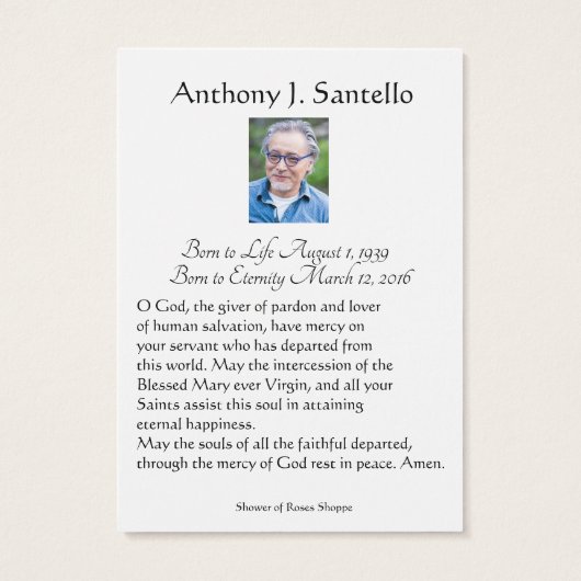 Katholische Beerdigung Gedenkgebet Heilige Karte (Rückseite)