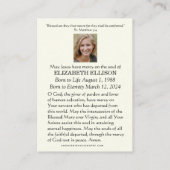 Katholische Beerdigung Gedenkgebet Mary Blue Platzkarte (Rückseite)