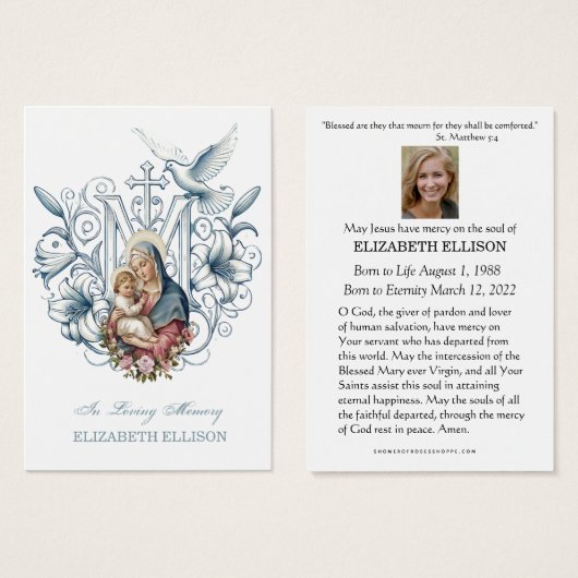 Katholische Beerdigung Gedenkstätte Mary Jesus Geb (Vorne & Hinten)