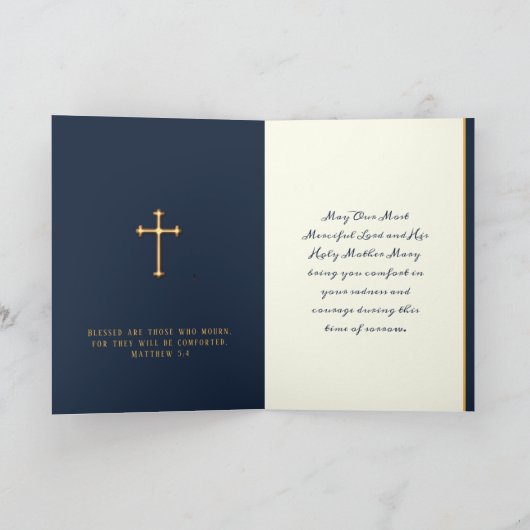 Katholische Beileid Jungfrau Mary Gold Crucifix Ca Karte (Innenseite)