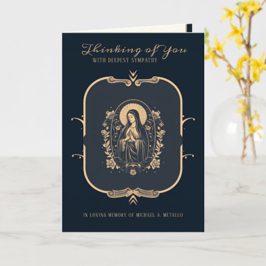 Katholische Beileid Jungfrau Mary Gold Crucifix Karte (Gelbe Blume)