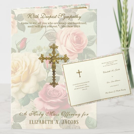 Katholische Beileid Mass bietet Crucifix-Rose Karte