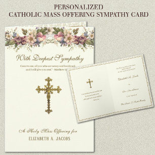 Katholische Beileid Masse bietet Crucifix floral Karte