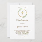 Katholische Bestätigung goldumkreisgrüne Blätter Einladung (Vorderseite)