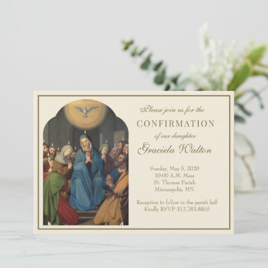 Katholische Bestätigung Heiliger Geist Schrift Einladung (Stehend Vorderseite)
