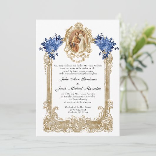 KATHOLISCHE BLAUE FLUSSBREITE EINLADUNGEN (Stehend Vorderseite)