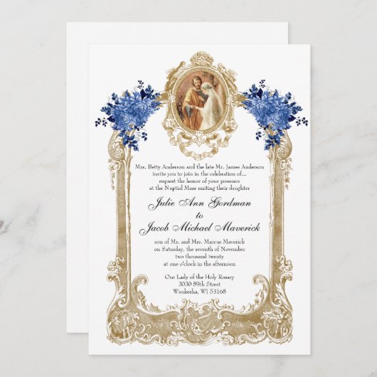 KATHOLISCHE BLAUE FLUSSBREITE EINLADUNGEN (Vorne/Hinten)