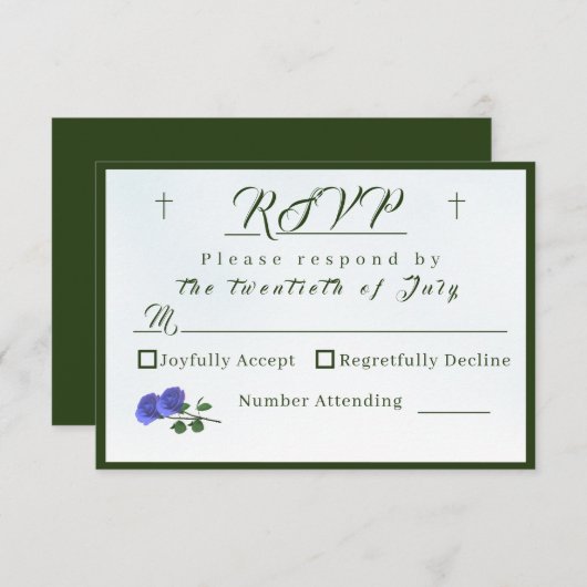 Katholische Blauer und grüne Antwortkarte RSVP Karte (Vorne/Hinten)