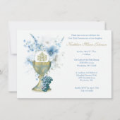 Katholische Blauflora Erste Kommune Eucharist Einladung (Vorderseite)