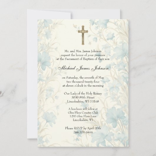 Katholische Blumentaufe Christening Baby Scripture Einladung (Vorderseite)