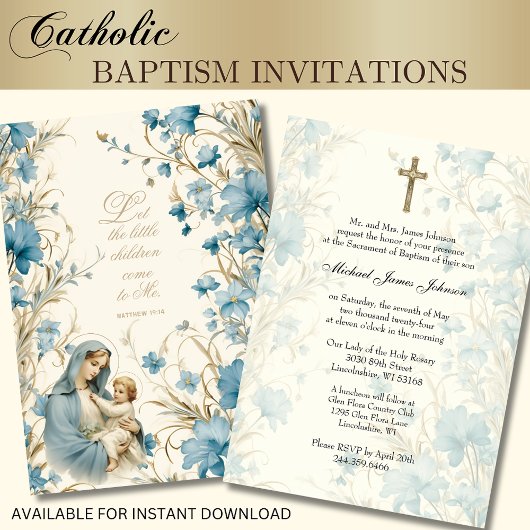 Katholische Blumentaufe Christening Baby Scripture Einladung