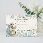 Katholische Blüte gesegnet Mary Blue Floral RSVP Karte (Stehend Vorderseite)