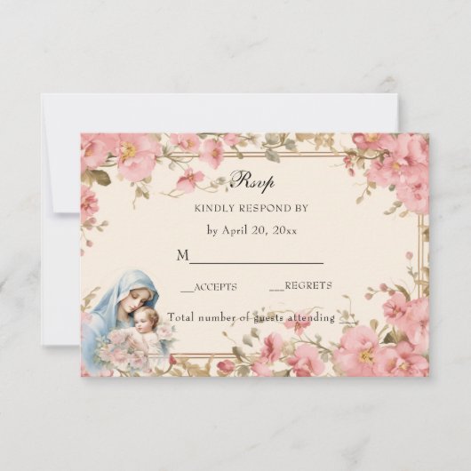 Katholische Blüte gesegnet Mary Pink Floral RSVP Karte (Vorderseite)