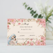 Katholische Blüte gesegnet Mary Pink Floral RSVP Karte (Stehend Vorderseite)