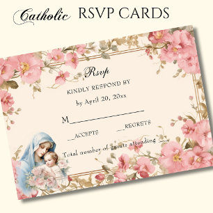 Katholische Blüte gesegnet Mary Pink Floral RSVP Karte