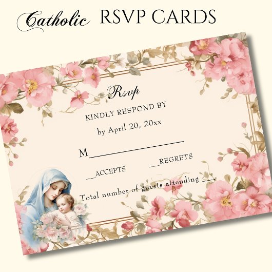 Katholische Blüte gesegnet Mary Pink Floral RSVP Karte