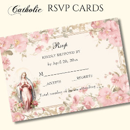 Katholische Blüte gesegnet Mary Pink Floral RSVP Karte