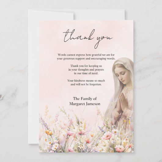 Katholische Blüte Mary Beerdigung Condolence Beile Dankeskarte (Vorderseite)