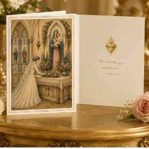 Katholische Braut am Altar der Maria Hochzeit Dankeskarte
