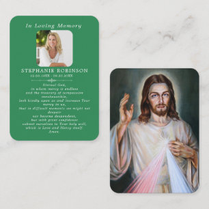 Katholische Divine Mercy Funeral Green Gebetskarte Visitenkarte