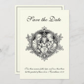 Katholische Elegant Elfenbeinheilige Familie Save Save The Date (Vorne/Hinten)