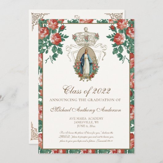 Katholische Elegant religiöser Marian Abschluss In Einladung (Vorne/Hinten)