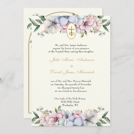 Katholische Elegante Hochzeit Einladung (Vorne/Hinten)