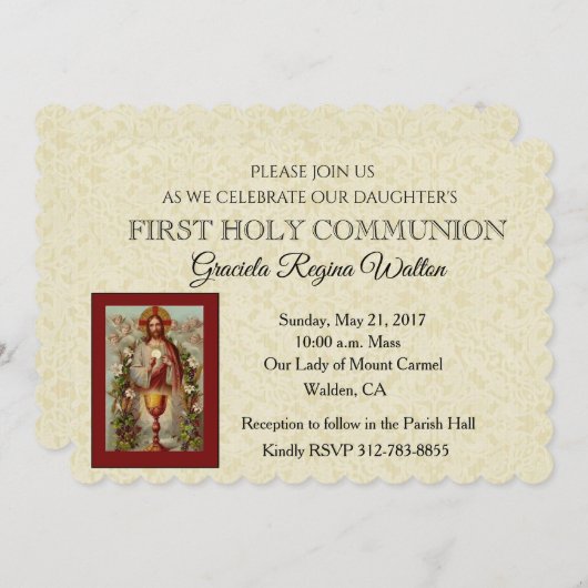 Katholische Erste Heilige Kommunion Jesus Lilies Einladung (Vorne/Hinten)