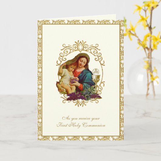 Katholische Erste Heilige Kommunion Jesus Mary Ele Karte (Gelbe Blume)