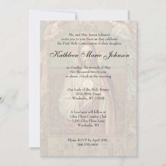 Katholische Erste Heilige Kommunion Traditionelle Einladung (Vorderseite)