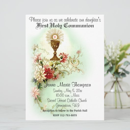 Katholische Erste Heilige Kommunion Traditionelle Einladung (Stehend Vorderseite)