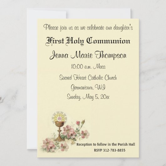 Katholische Erste Heilige Kommunion Traditionelle Einladung (Vorderseite)