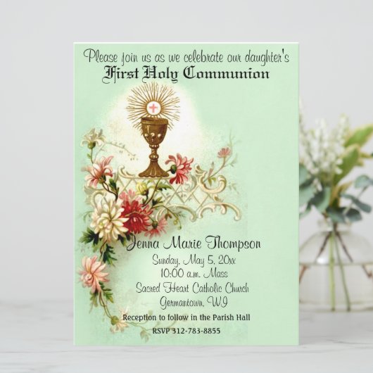 Katholische Erste Heilige Kommunion Traditionelle Einladung (Stehend Vorderseite)