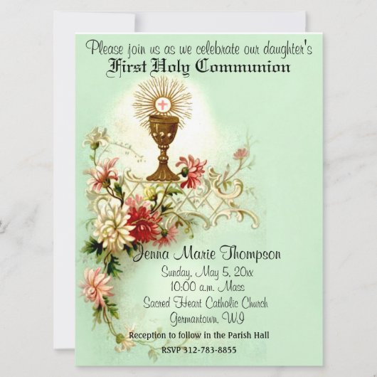 Katholische Erste Heilige Kommunion Traditionelle Einladung (Vorderseite)