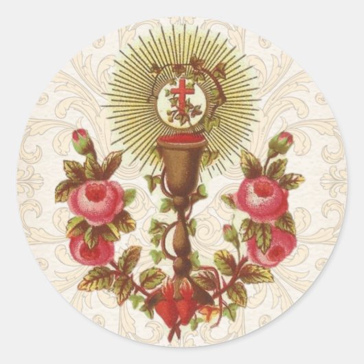 Katholische Erste Kommune Eucharist Gastgeber Vint Runder Aufkleber (Vorderseite)