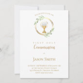 Katholische erste Kommune Goldkreis grüne Blätter Einladung (Vorderseite)