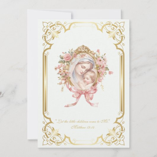 Katholische Erste Kommune Mary Jesus Pink Einladung (Rückseite)