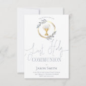 Katholische erste Kommune staubig blau und Imitat  Einladung (Vorderseite)