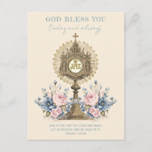 Katholische Eucharistie Jesus Blaue Blüten Postkarte
