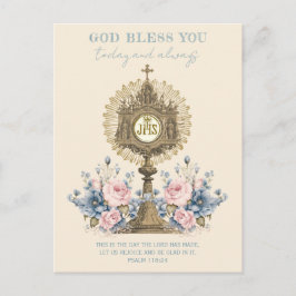 Katholische Eucharistin Jesus Blue Floral Postkarte