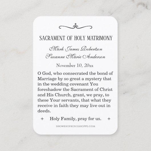 Katholische Gastgeschenk Hochzeit Heilige Familien Visitenkarte (Rückseite)