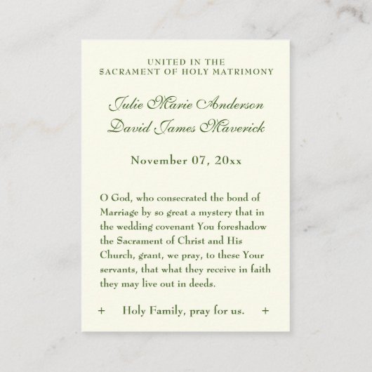 Katholische Gastgeschenk Hochzeit Irish Green Celt Visitenkarte (Rückseite)