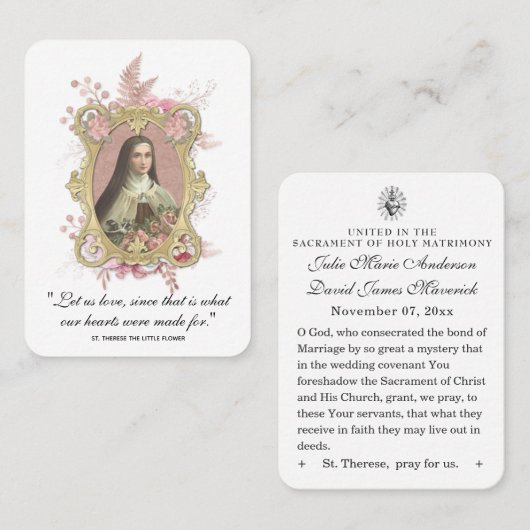 Katholische Gastgeschenk Hochzeit St. Therese Vint Visitenkarte (Vorne/Hinten)