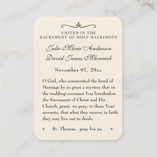 Katholische Gastgeschenk Hochzeit St. Therese Visitenkarte (Rückseite)