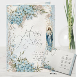 Katholische Geburt Mary Blue Floral Scripting Karte