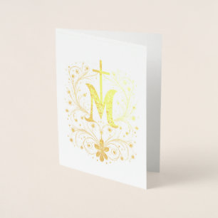 Katholische Goldene Marian Cross Religious MInimal Folienkarte