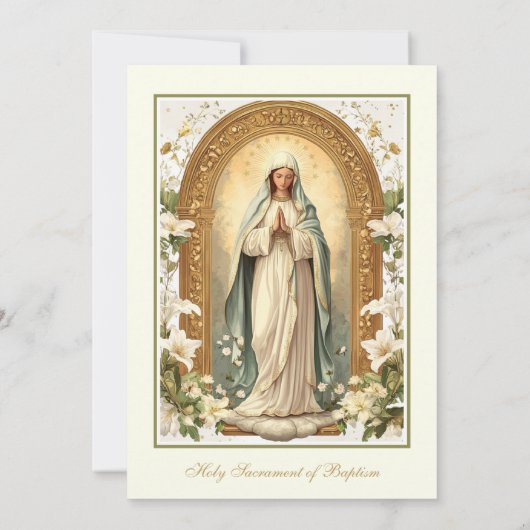 Katholische Goldtaufe Christening Lilies Einladung (Rückseite)