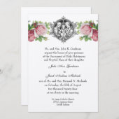 Katholische Heilige Familie Pink Roses Blumenhochz Einladung (Vorne/Hinten)